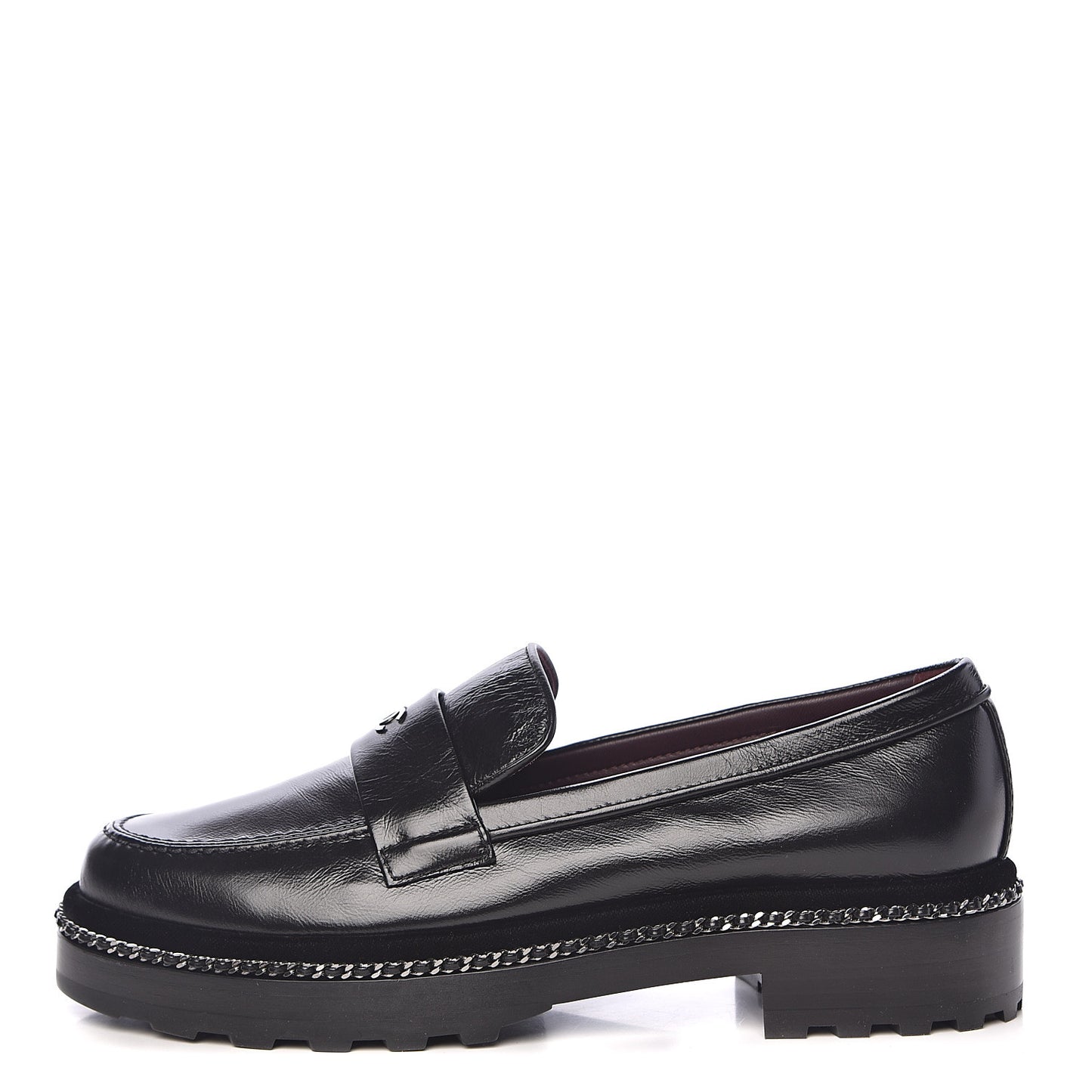 Crinkled Calfskin CC Chain Mocassin Loafers 39 Black