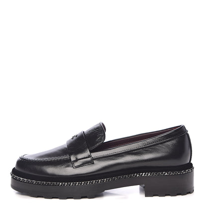 Chanel Crinkled Calfskin CC Chain Mocassin Loafers 39 Black 1 of 8