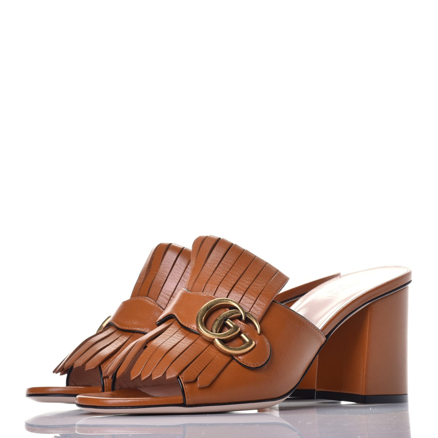 Gucci Malaga Kid GG Marmont Fringe 75mm Slide Sandals 39 Cognac 3 of 7