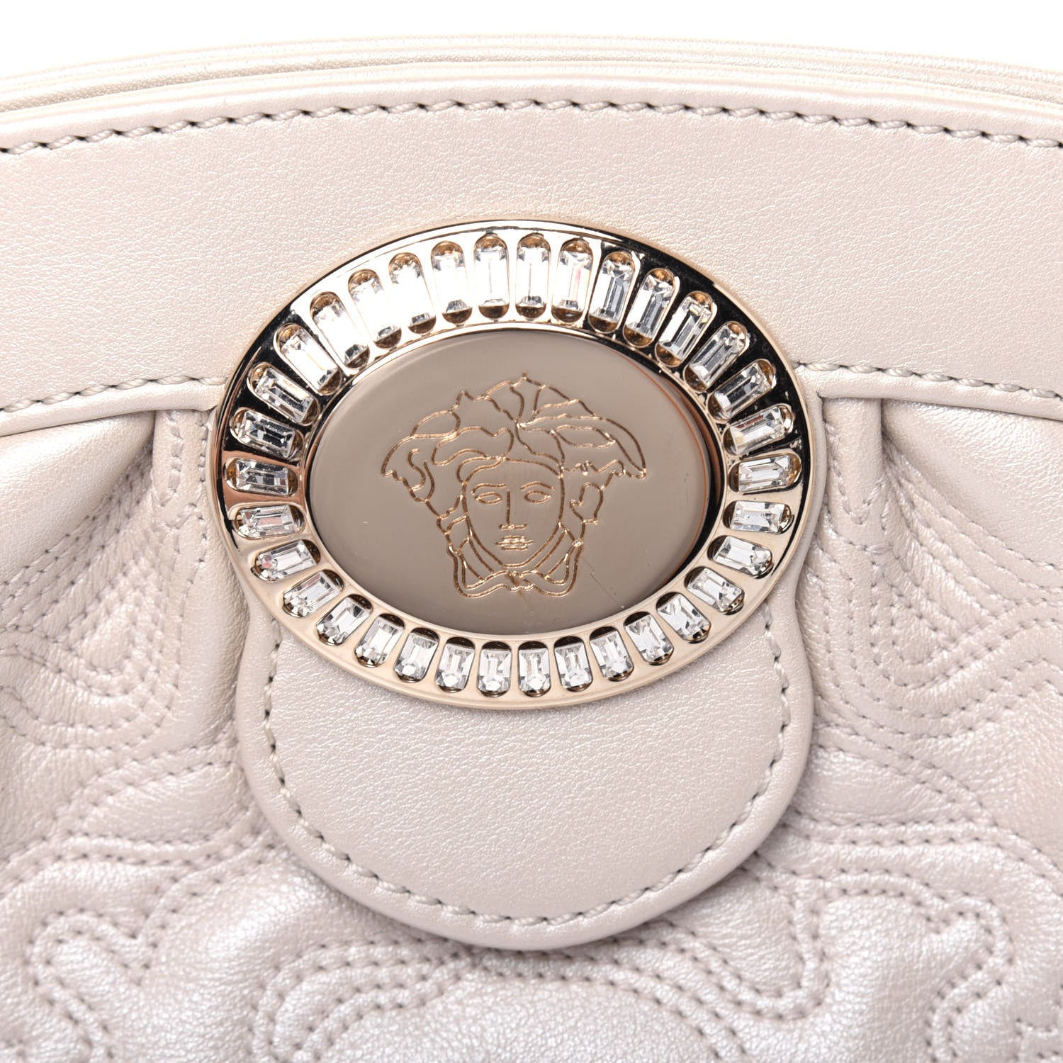 Versace Nappa Barocco Quilted Medusa Chain Clutch Bone 11 of 11