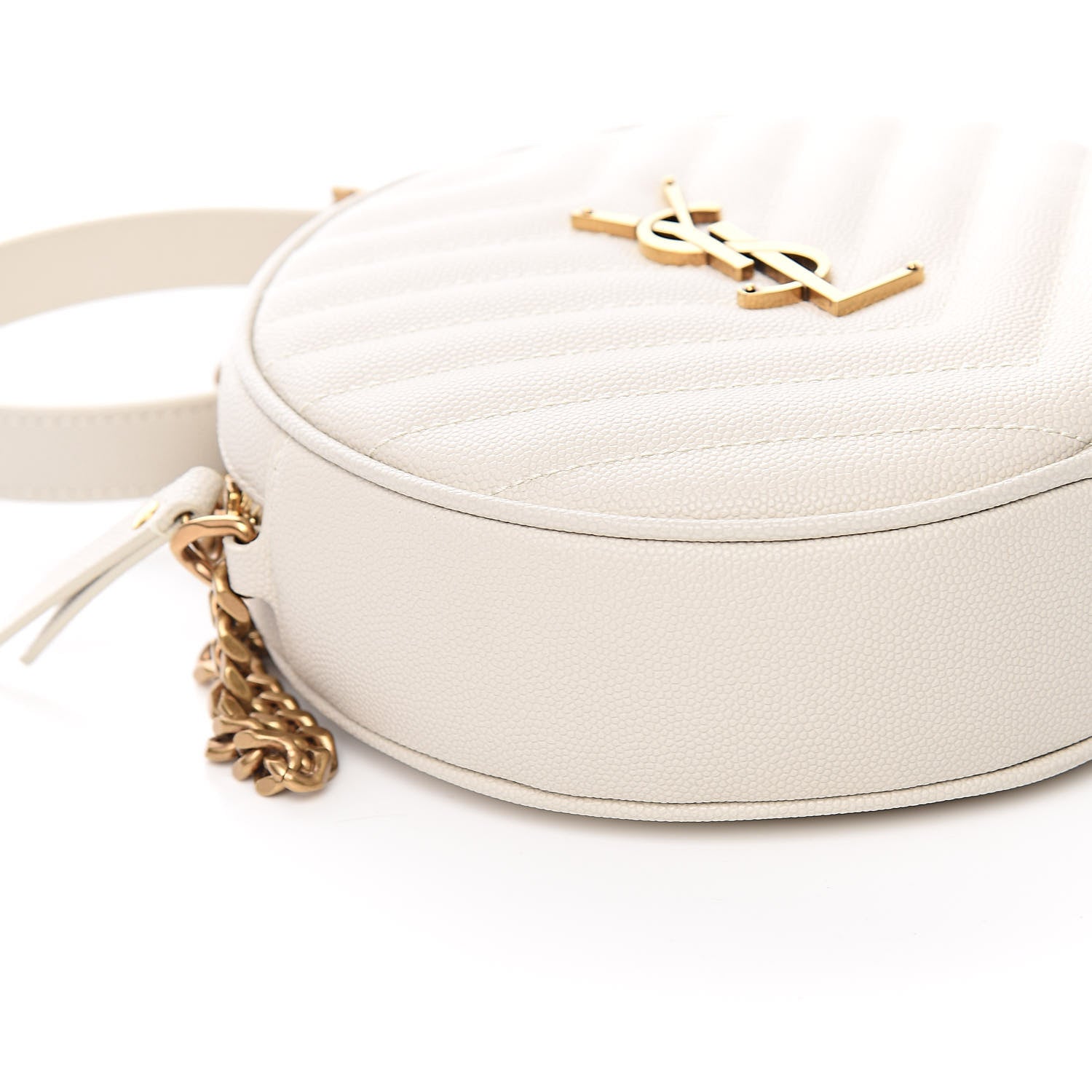 Saint Laurent Grain De Poudre Matelasse Chevron Quilted Round Vinyle Camera Bag White 7 of 9