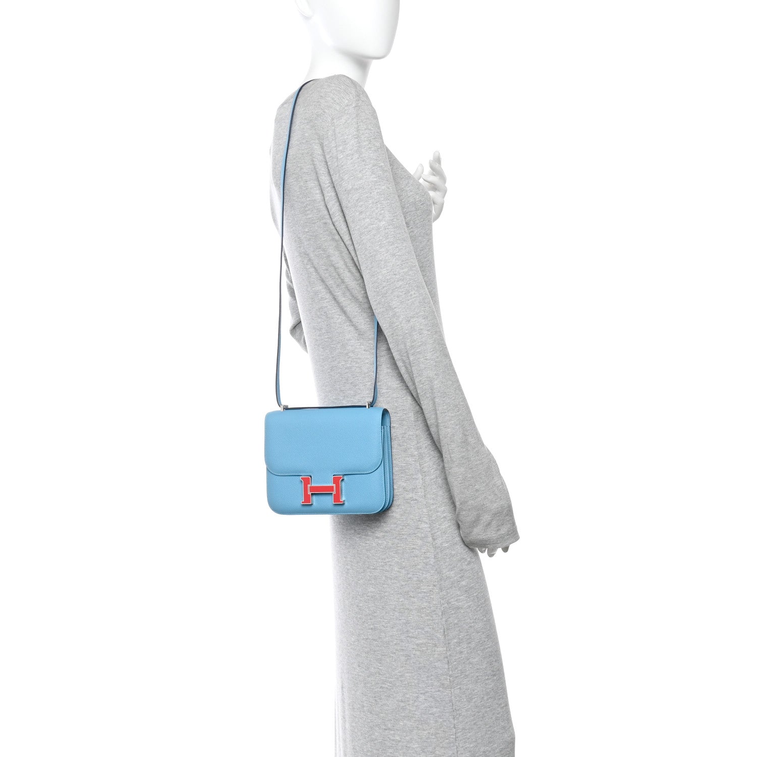 Hermes Epsom Enamel Constance 18 Bleu Du Nord Rouge de Coeur 2 of 10
