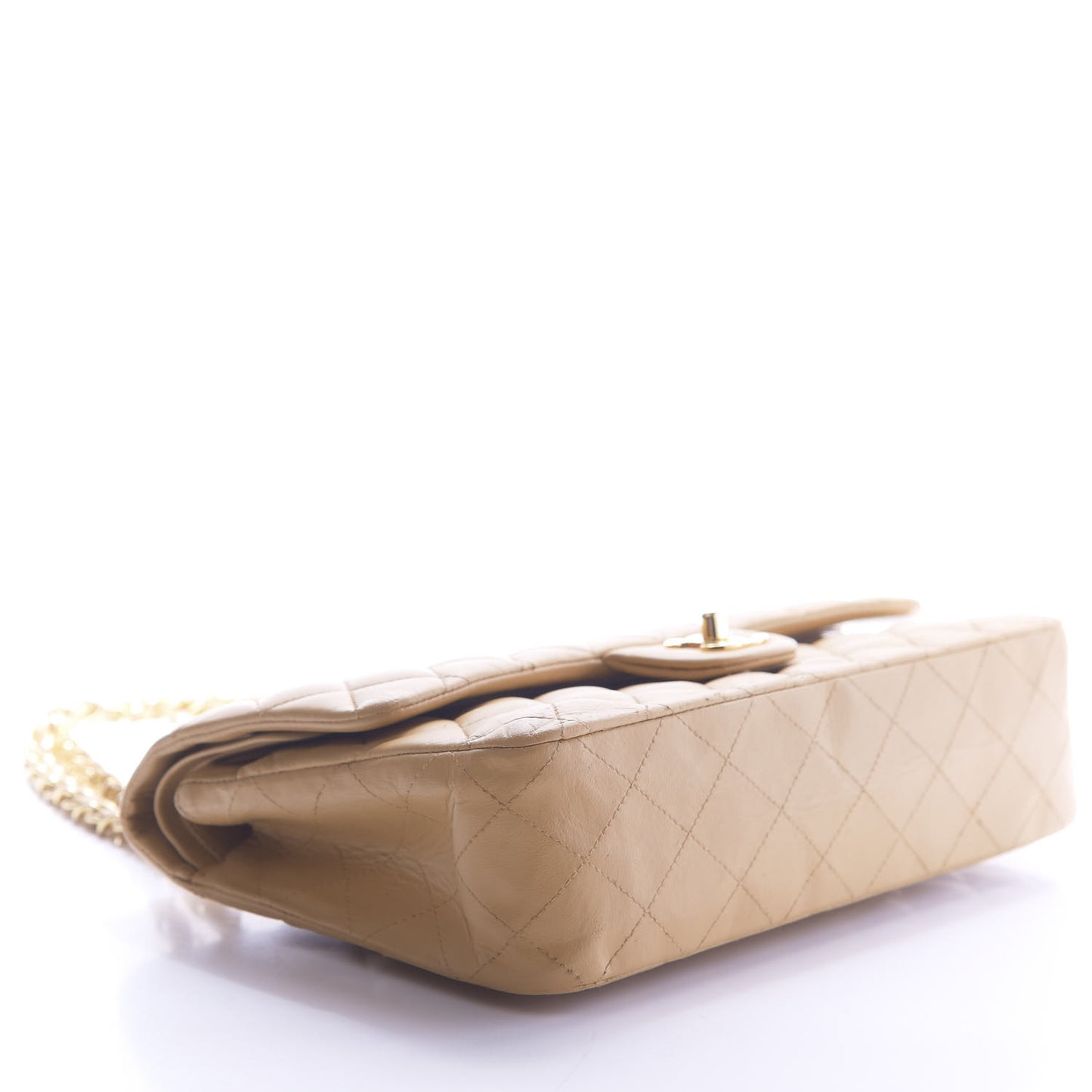Lambskin Quilted Medium Double Flap Beige