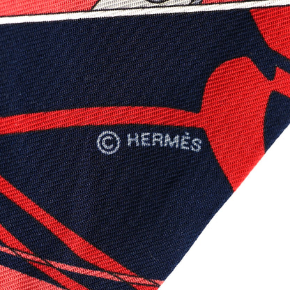 Hermes Silk Caleche Mors Et Bouteilles Twilly Rouge Marine Beige 4 of 4