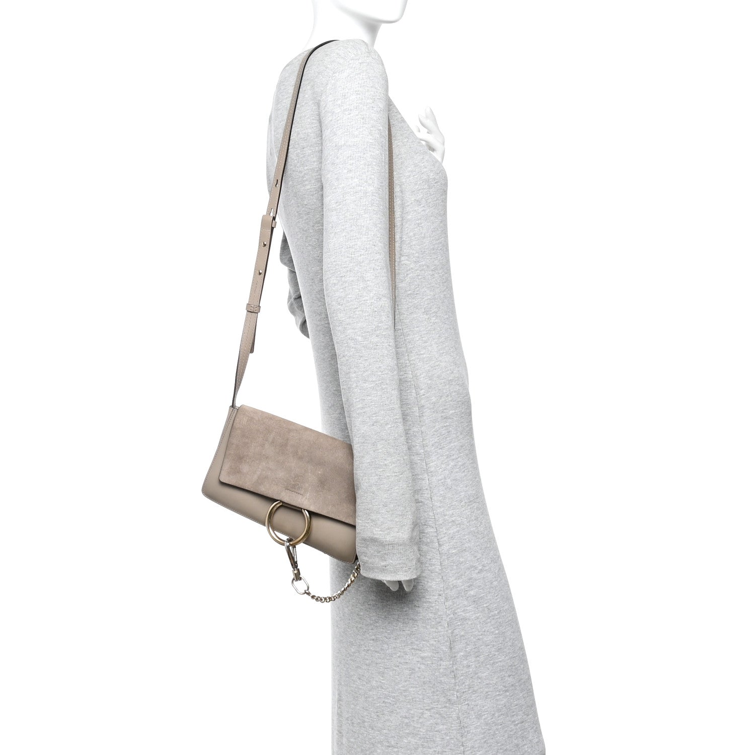 Chloe Suede Calfskin Small Faye Shoulder Bag Motty Grey 2 of 11