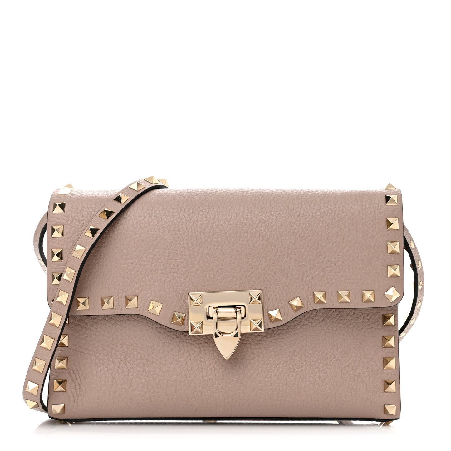 Pebbled Calfskin Medium Rockstud Flip Lock Crossbody Bag Poudre