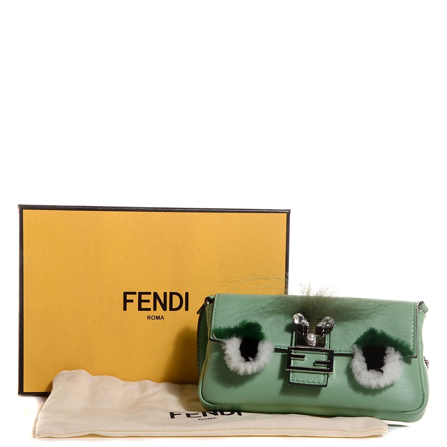 Fendi Nappa Rabbit Fox Fur Micro Buggie Baguette Verde Acqua 6 of 11