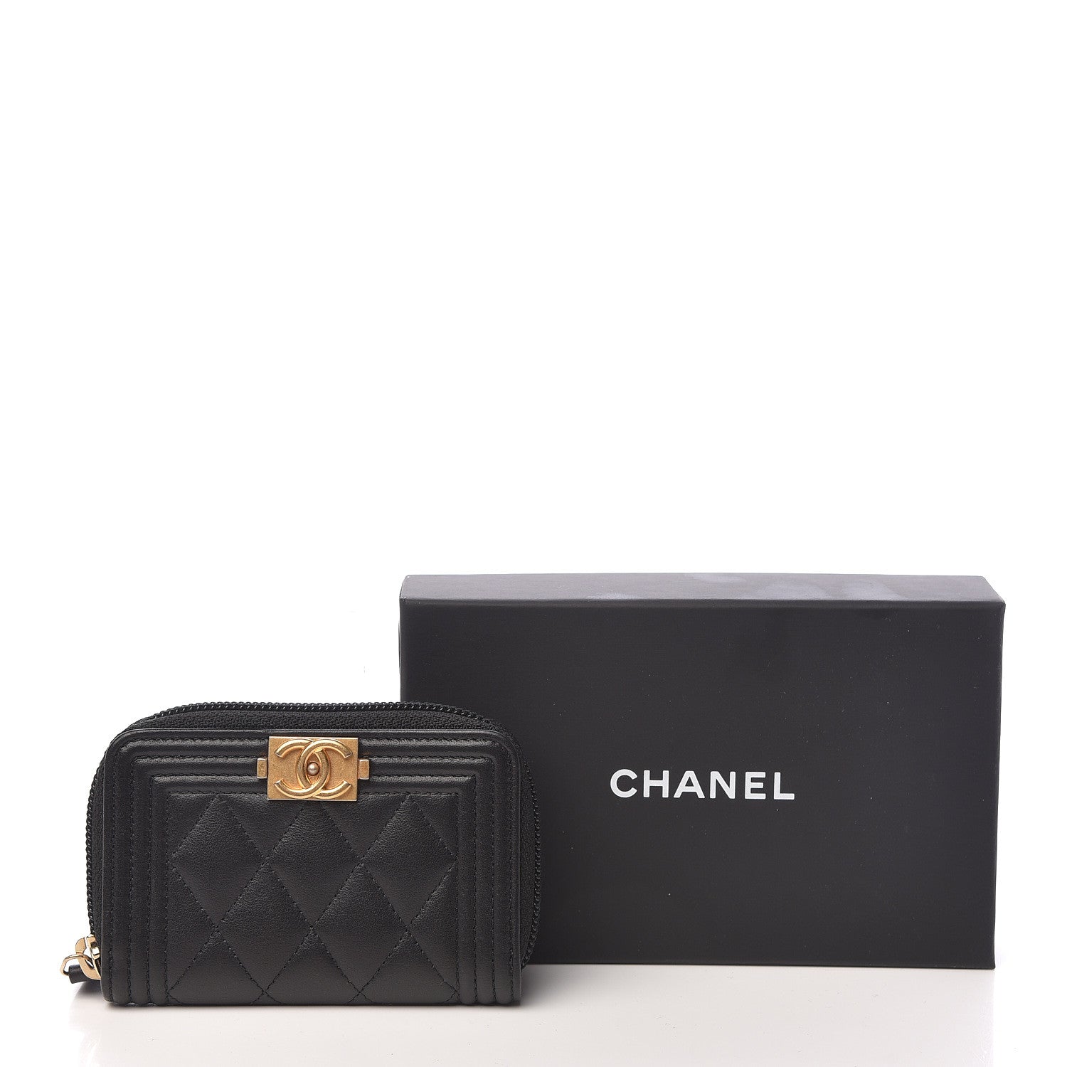 Chanel Calfskin Quilted Zip Around Boy Coin Purse Wallet Black 8 of 8