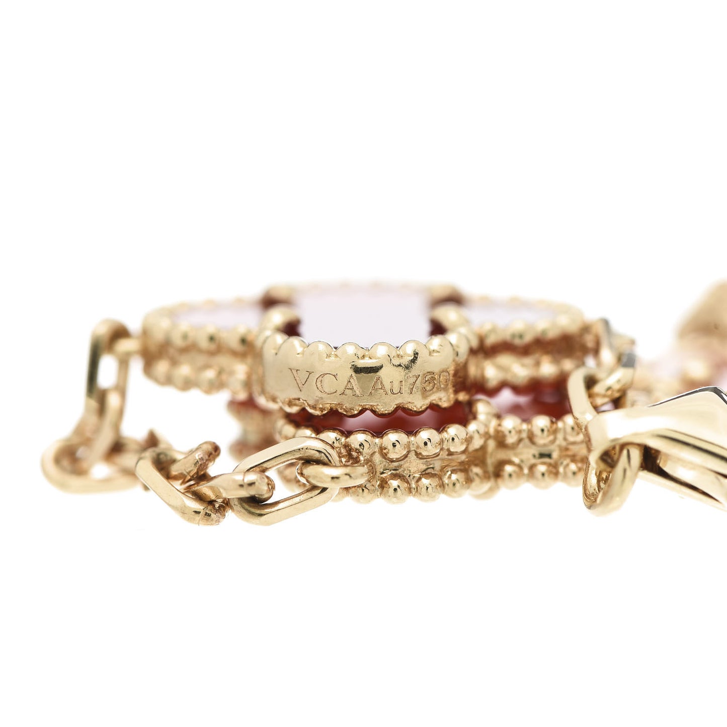 18K Yellow Gold Carnelian 5 Motifs Vintage Alhambra Bracelet