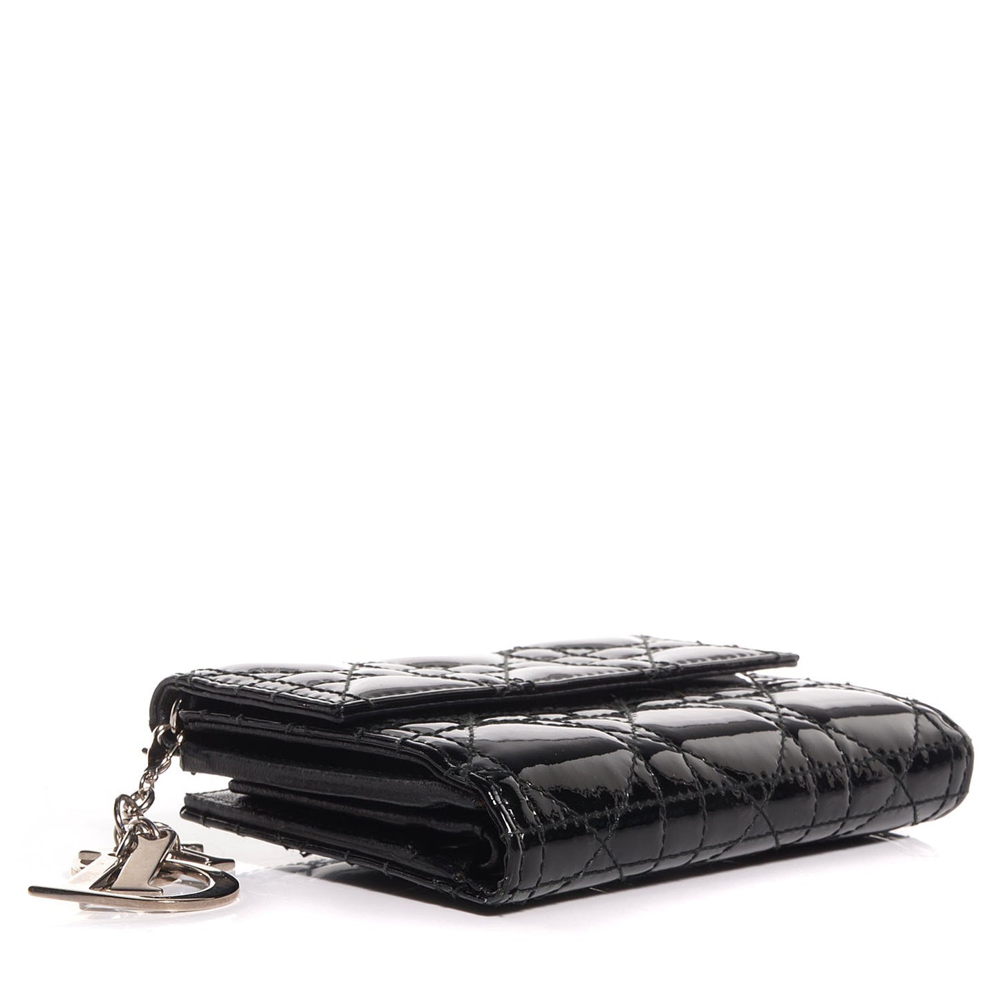 Patent Cannage Lady Dior French Wallet Black