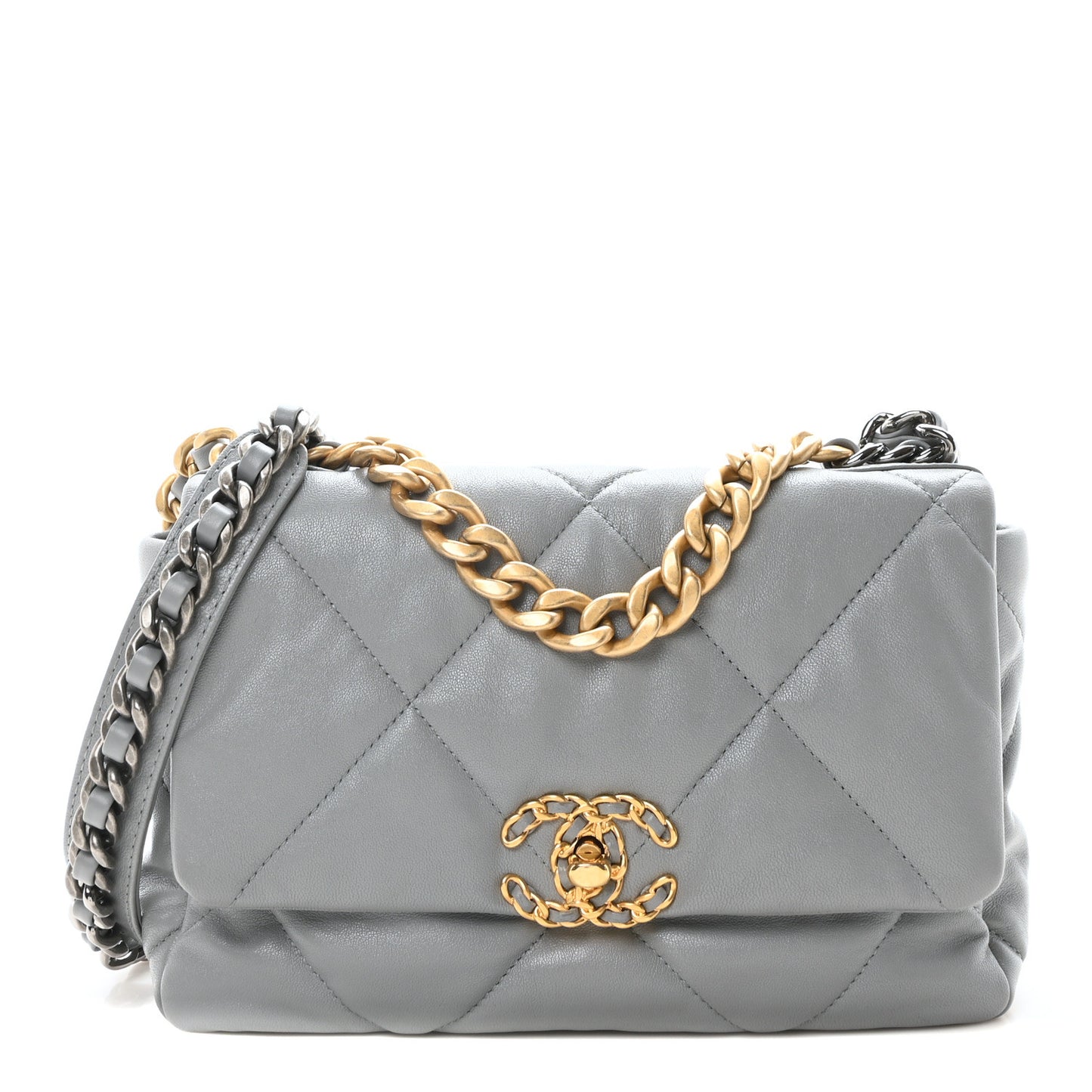 Lambskin Quilted Medium Chanel 19 Flap Grey