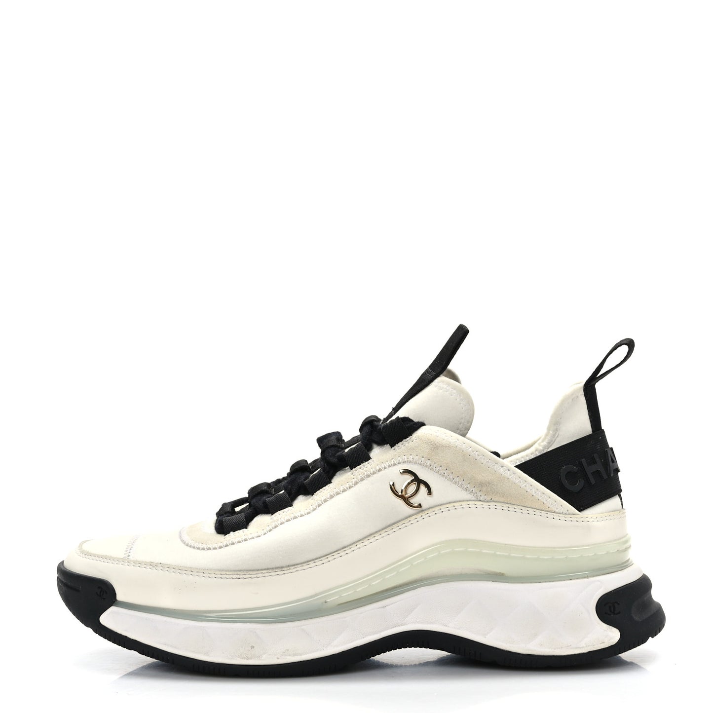 Velvet Calfskin Mixed Fibers CC Sneakers 38 Ivory Black