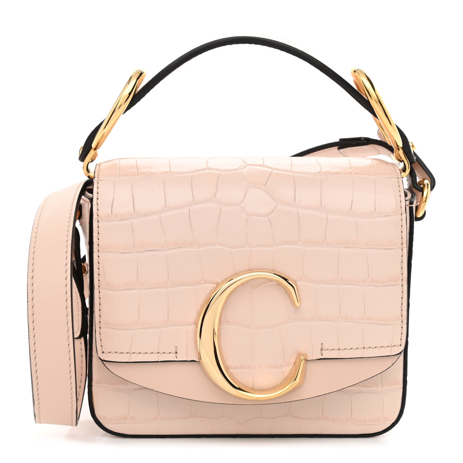 Chloe Calfskin Crocodile Embossed Mini C Double Carry Cement Pink 1 of 10