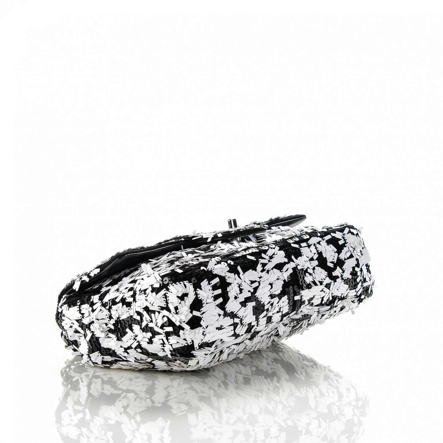 Sequin Embroidered Medium Flap Black White