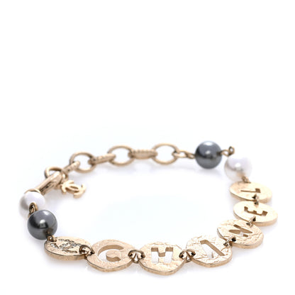 Chanel Crystal Pearl Papyrus Bracelet Gold Grey 1 of 5