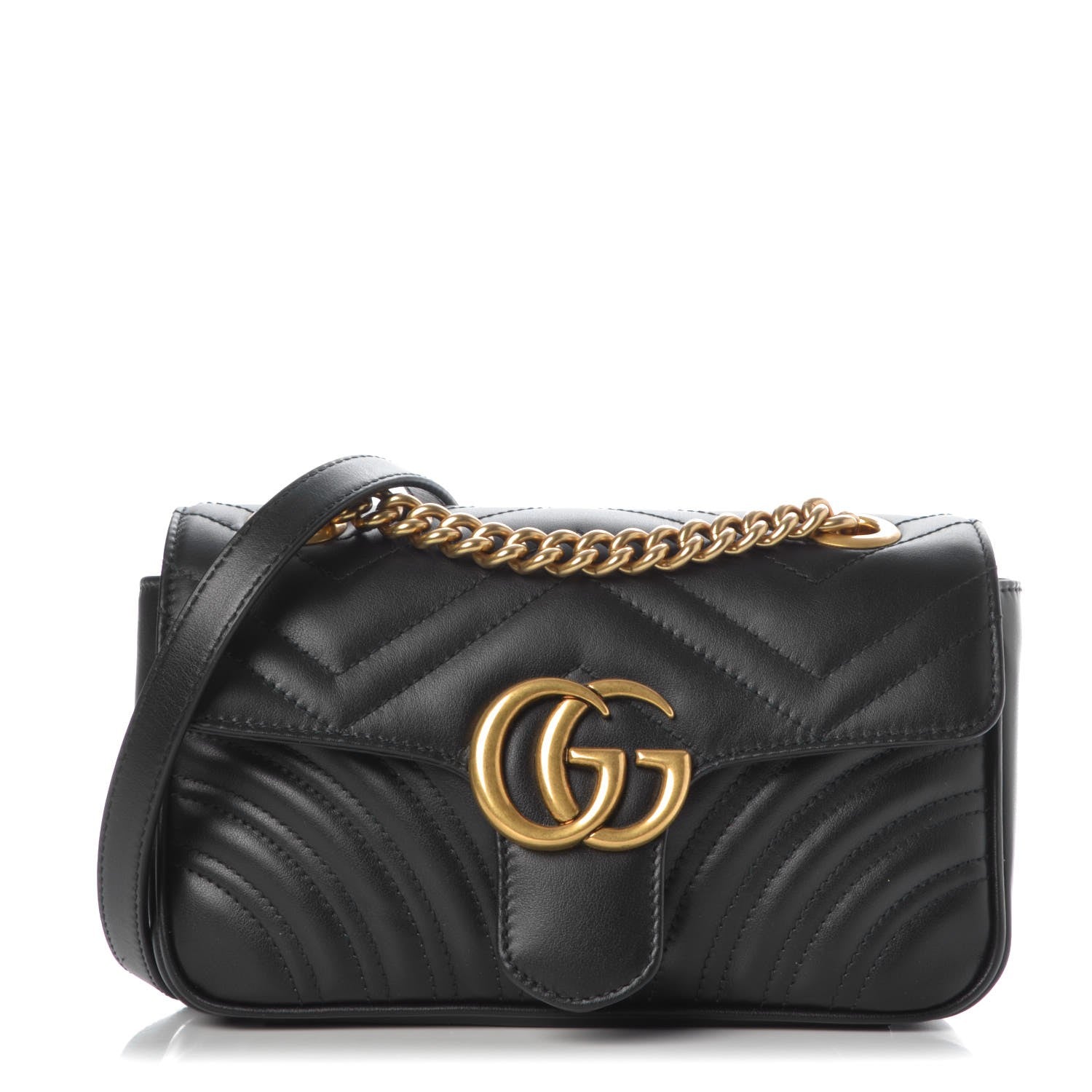 Gucci Calfskin Matelasse Mini GG Marmont Shoulder Bag Black 1 of 8