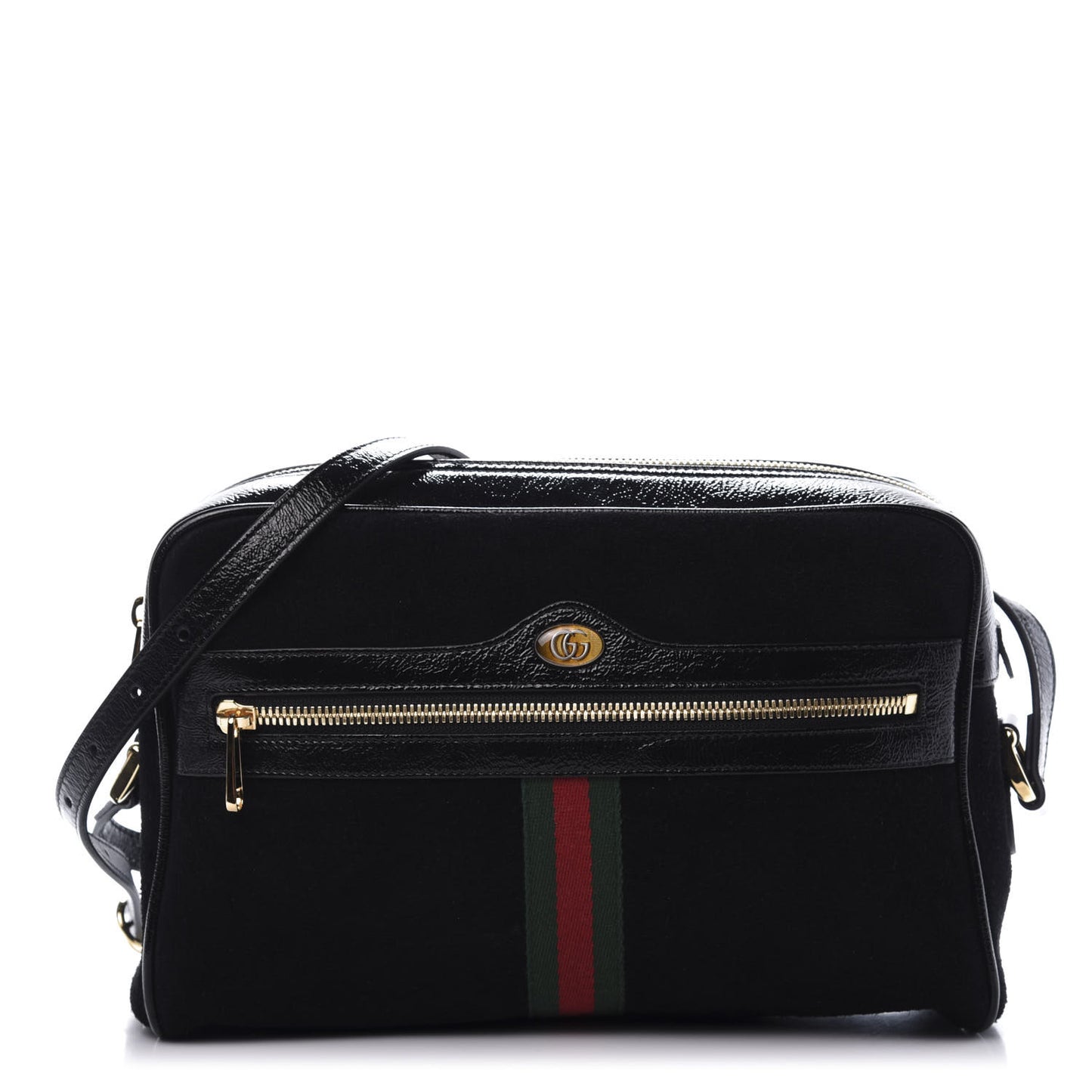 Suede Patent Web Small Ophidia Shoulder Bag Black