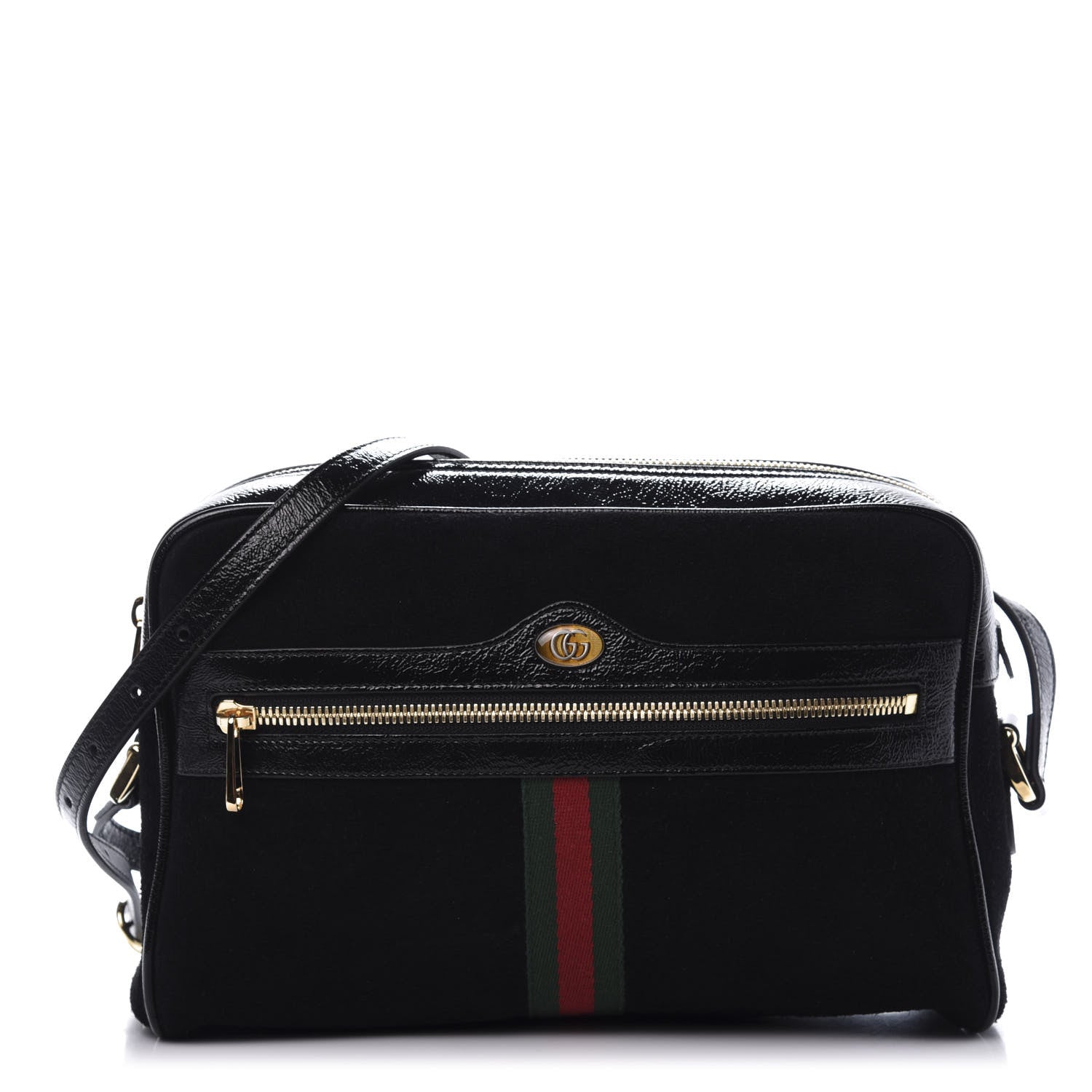 Gucci Suede Patent Web Small Ophidia Shoulder Bag Black 1 of 11