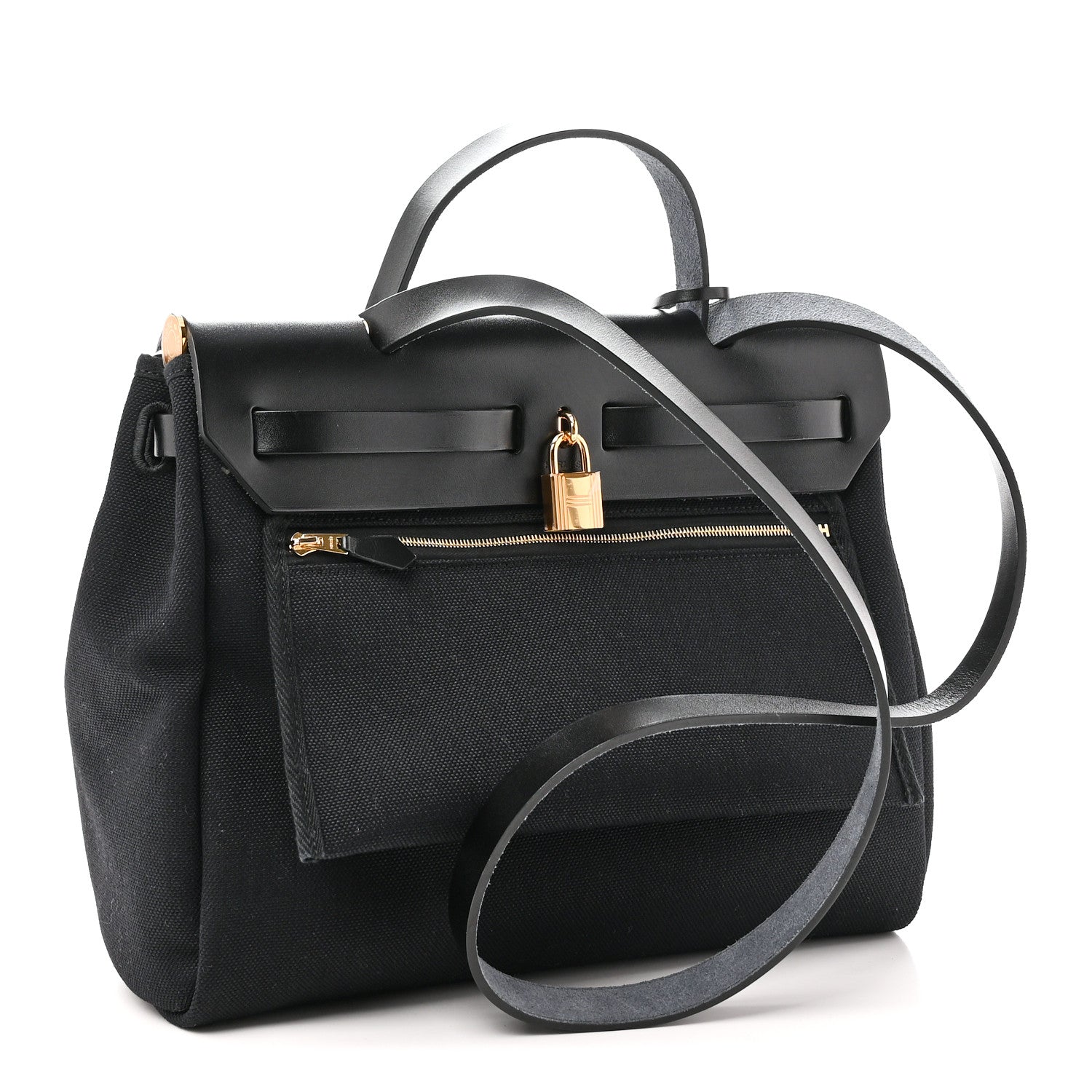 Hermes Military Toile Vache Hunter Herbag Zip Retourne 31 PM Black 4 of 11
