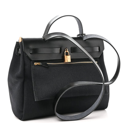 Hermes Military Toile Vache Hunter Herbag Zip Retourne 31 PM Black 4 of 11
