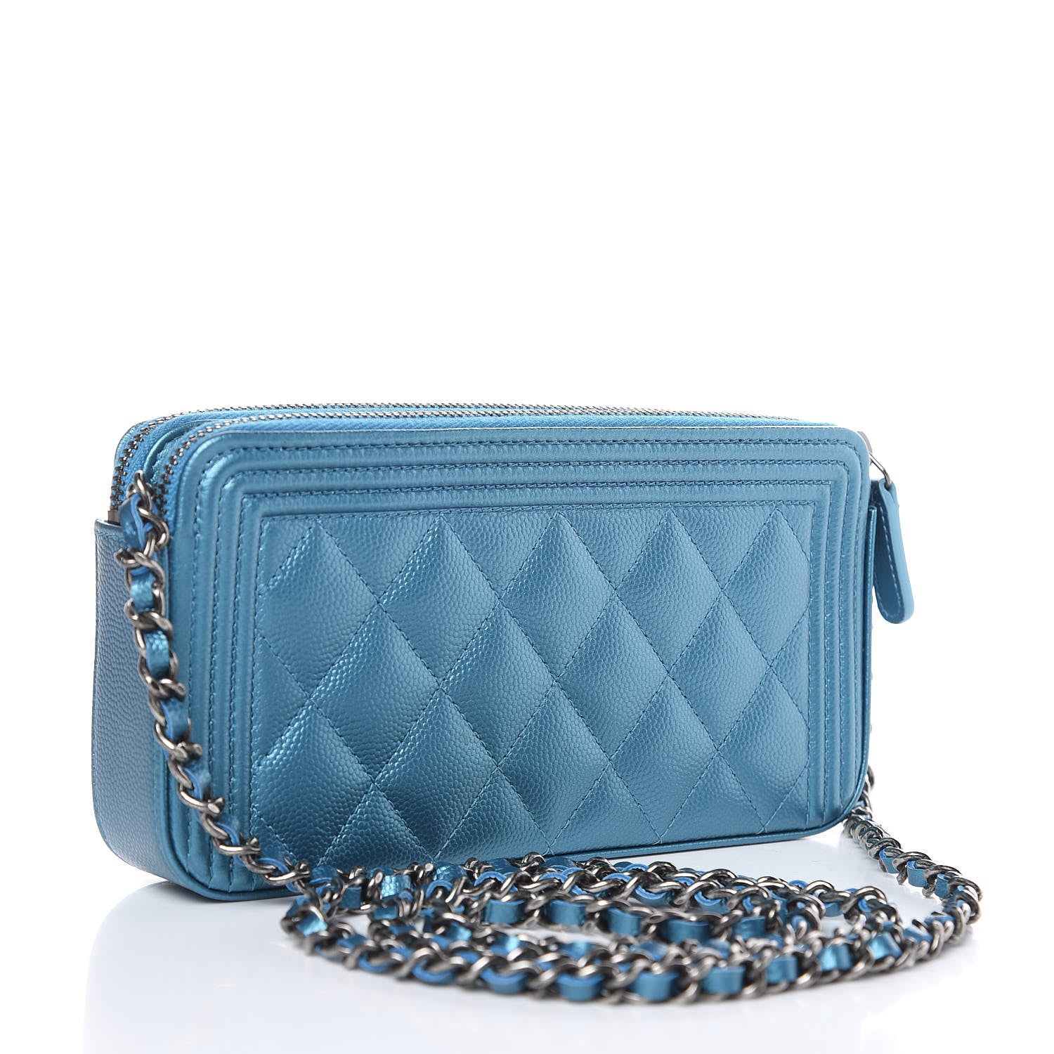 Chanel Metallic Caviar Quilted Small Boy Clutch With Chain Turquoise 3 of 11
