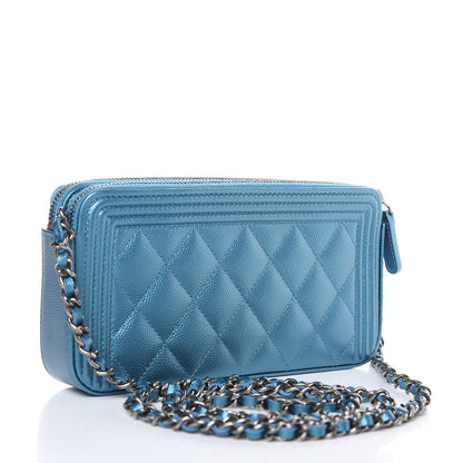 Chanel Metallic Caviar Quilted Small Boy Clutch With Chain Turquoise 3 of 11