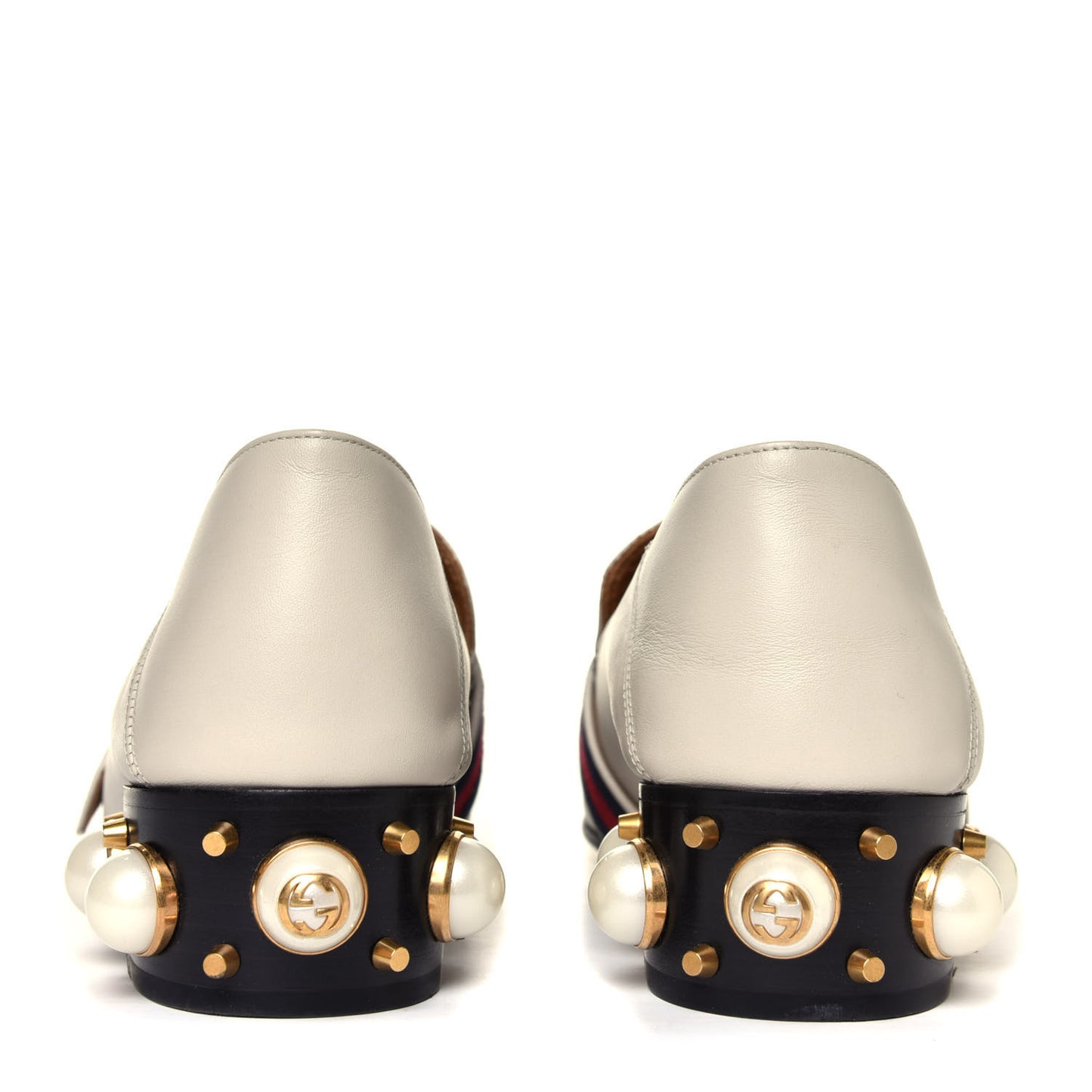 Betis Glamour Calfskin Web Pearl Embellished Peyton 35mm Loafer Pumps 39 Mystic White