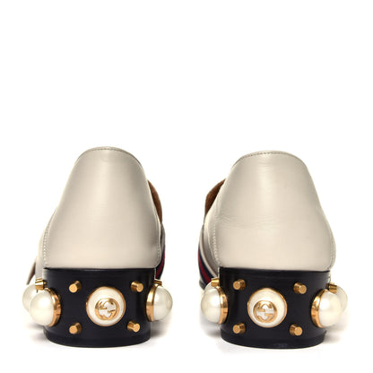 Gucci Betis Glamour Calfskin Web Pearl Embellished Peyton 35mm Loafer Pumps 39 Mystic White 12 of 14
