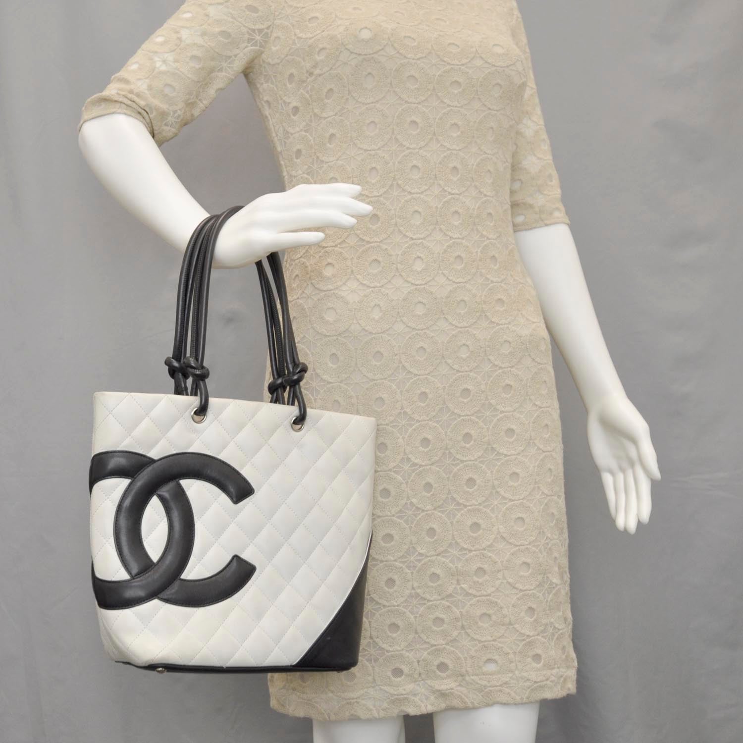 Chanel Calfskin Quilted Cambon Medium Tote White Black 2 of 10