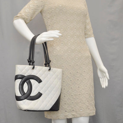 Chanel Calfskin Quilted Cambon Medium Tote White Black 2 of 10