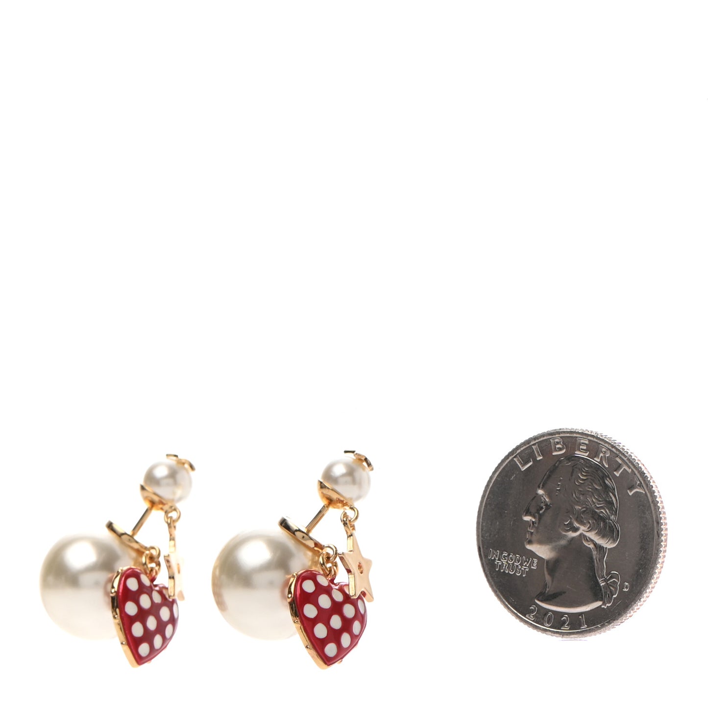 Pearl Heart Dioramour Tribal Earrings Gold Red