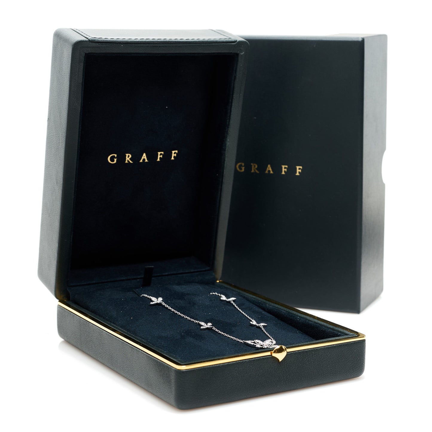 18K White Gold Diamond Multi Butterfly Silhouette Pendant Necklace