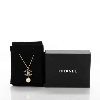 Chanel Enamel CC Pearl Drop Necklace Black Gold 6 of 6