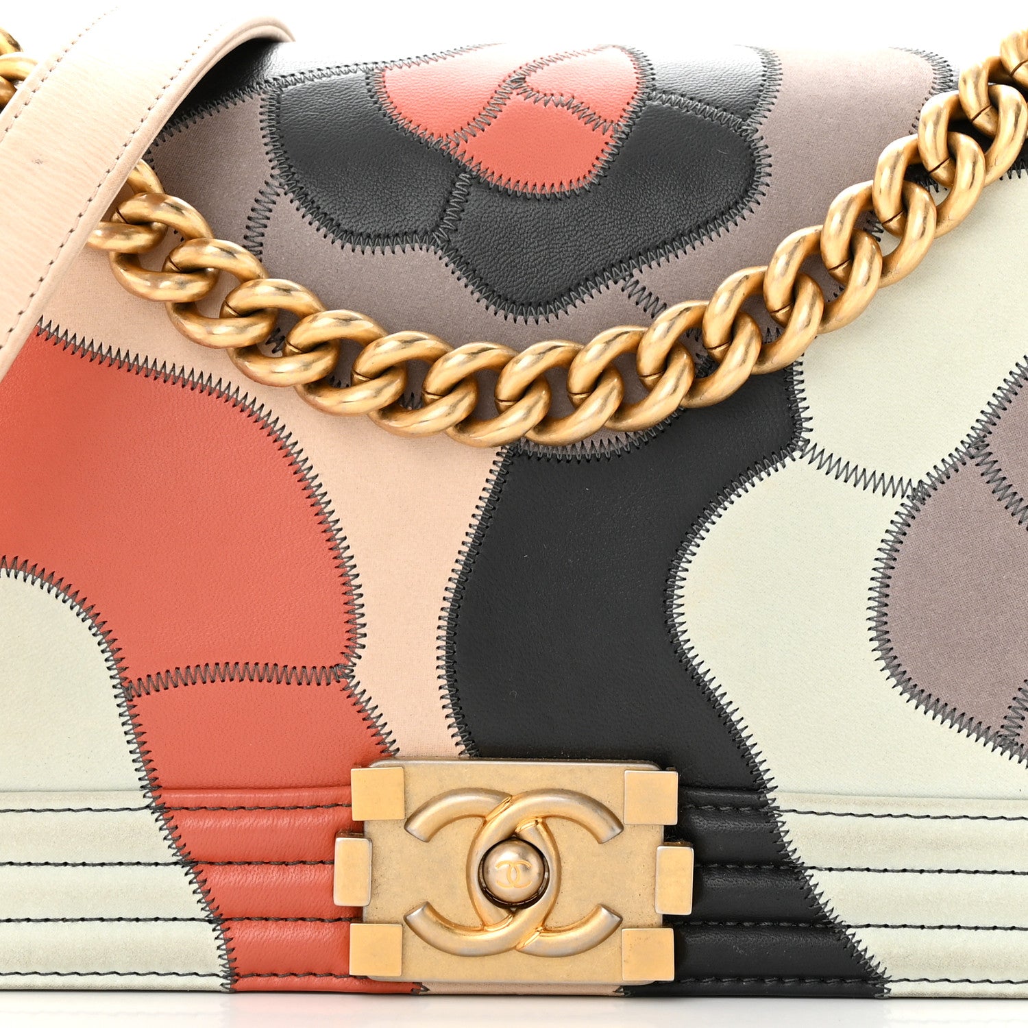 Chanel Lambskin Suede Patchwork Medium Act I Camellia Boy Flap Charcoal Brown Pink 8 of 12