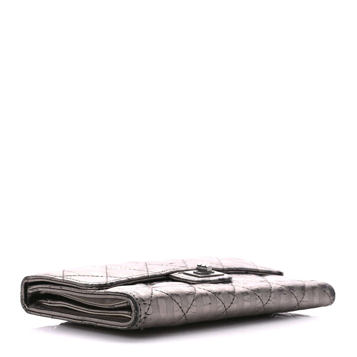 Metallic Calfskin Striped Quilted Reissue Flap Wallet Dark Silver