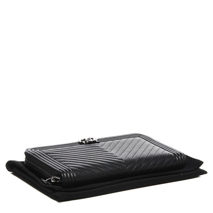Chanel Calfskin Chevron Zip Around Boy Wallet Black 4 of 8