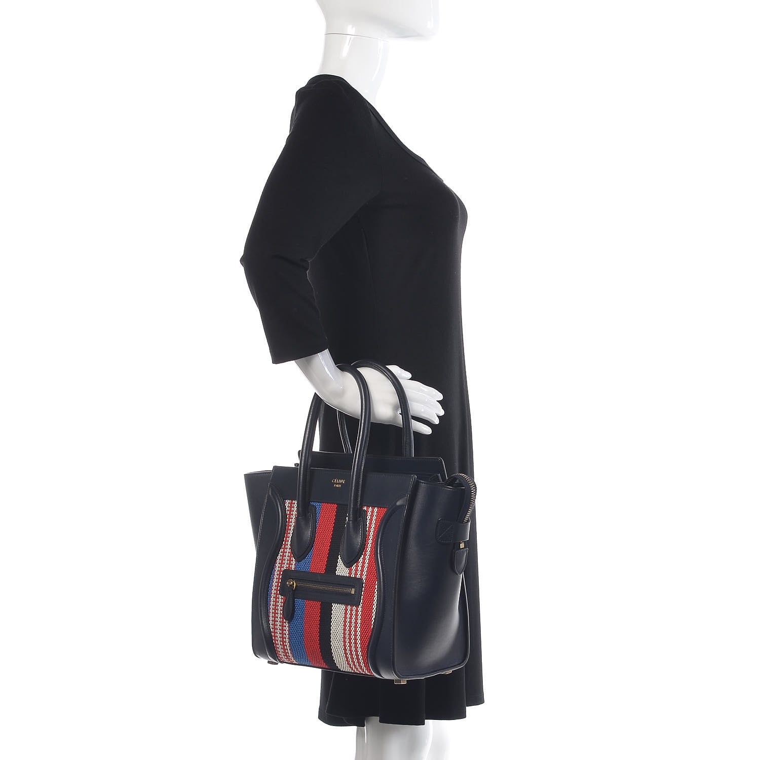 Celine Smooth Calfskin Striped Canvas Micro Luggage Navy Blue 2 of 17