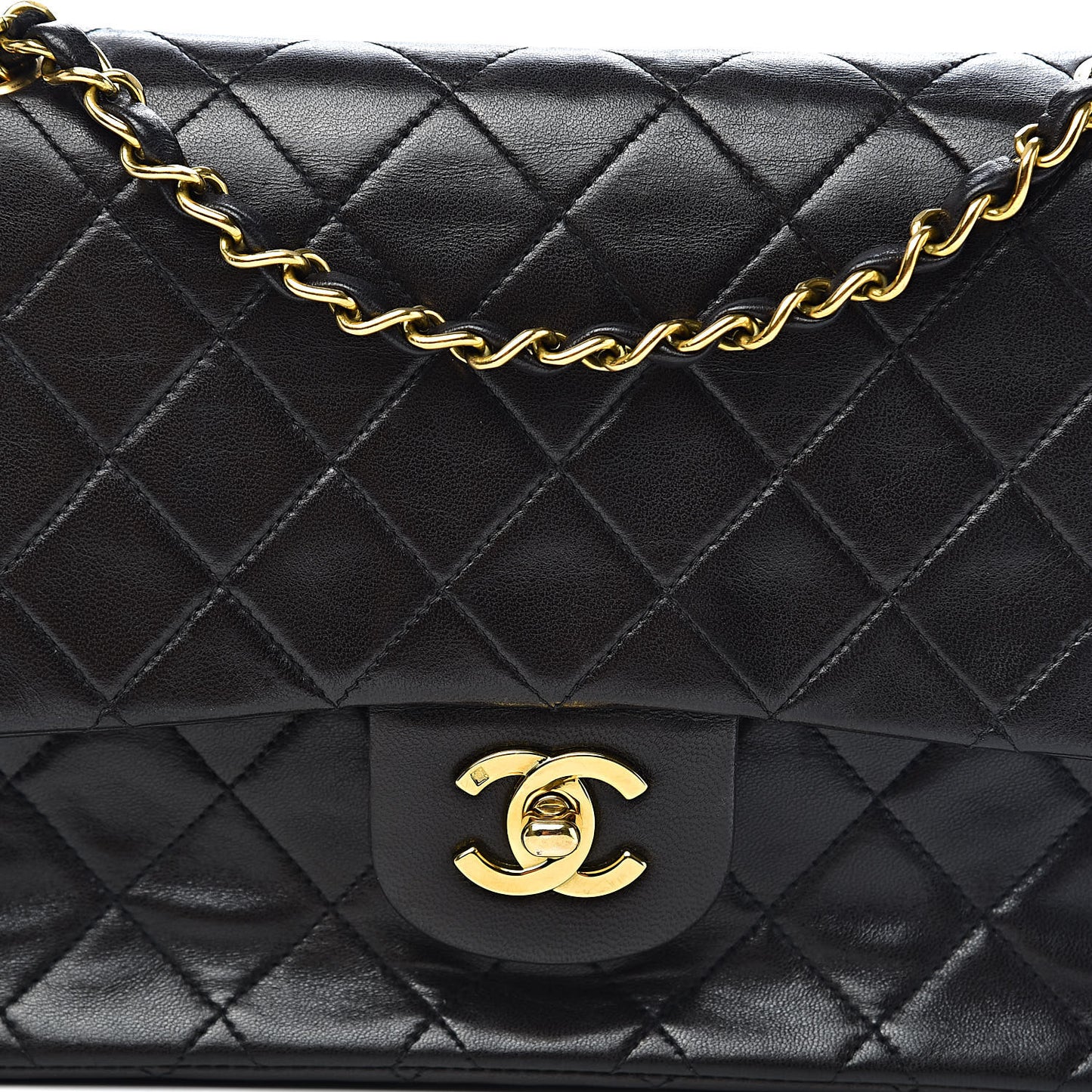 Lambskin Quilted Medium Double Flap Black
