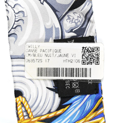 Hermes Silk La Danse Pacifique Twilly Bleu Nuit Jaune Vif 4 of 4