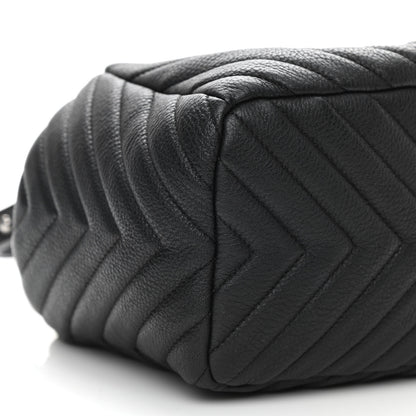 Chanel Deerskin Chevron Small CC Chain Bucket Drawstring Bag Black 9 of 10