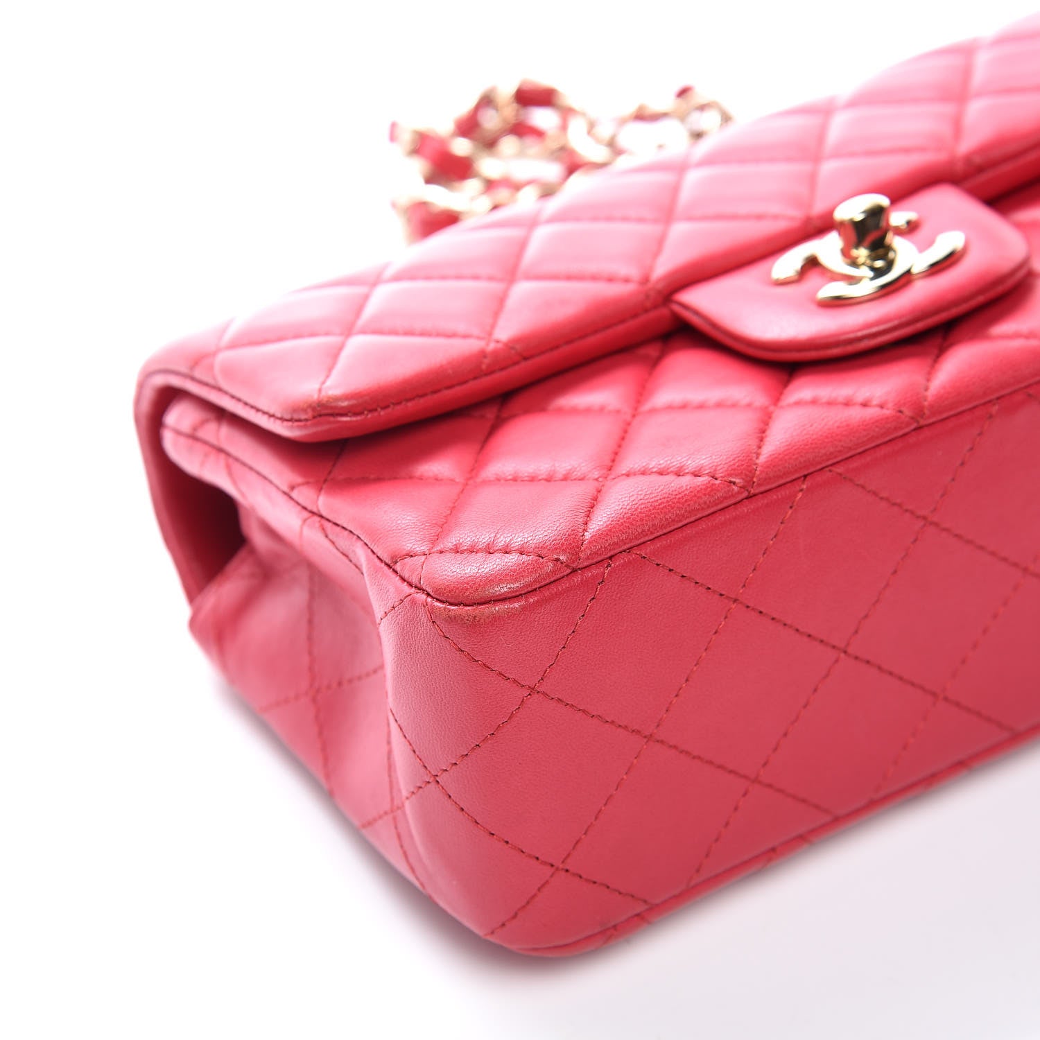 Chanel Lambskin Quilted Mini Rectangular Flap Dark Pink 11 of 14