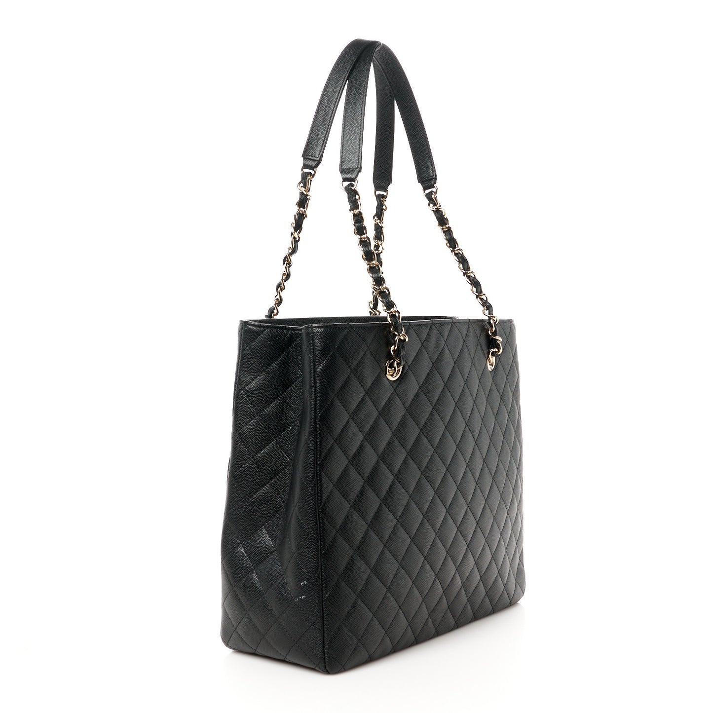 Caviar Quilted Pocket Large Tote Black