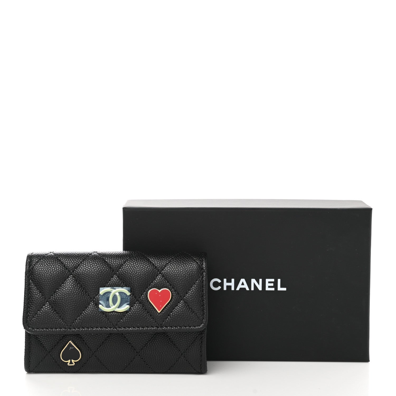 Chanel Caviar Quilted Enamel Coco Casino Flap Card Holder Wallet Black 9 of 9
