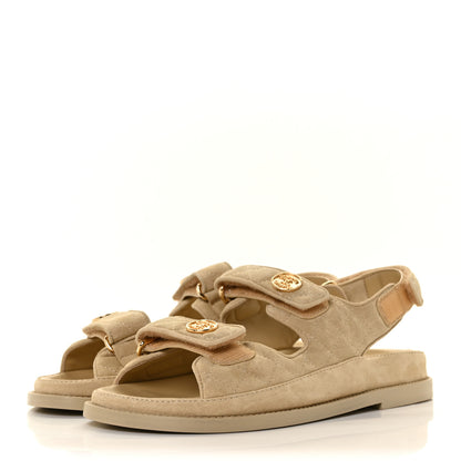 Chanel Suede Calfskin Velcro Dad Sandals 36.5 Beige 3 of 7
