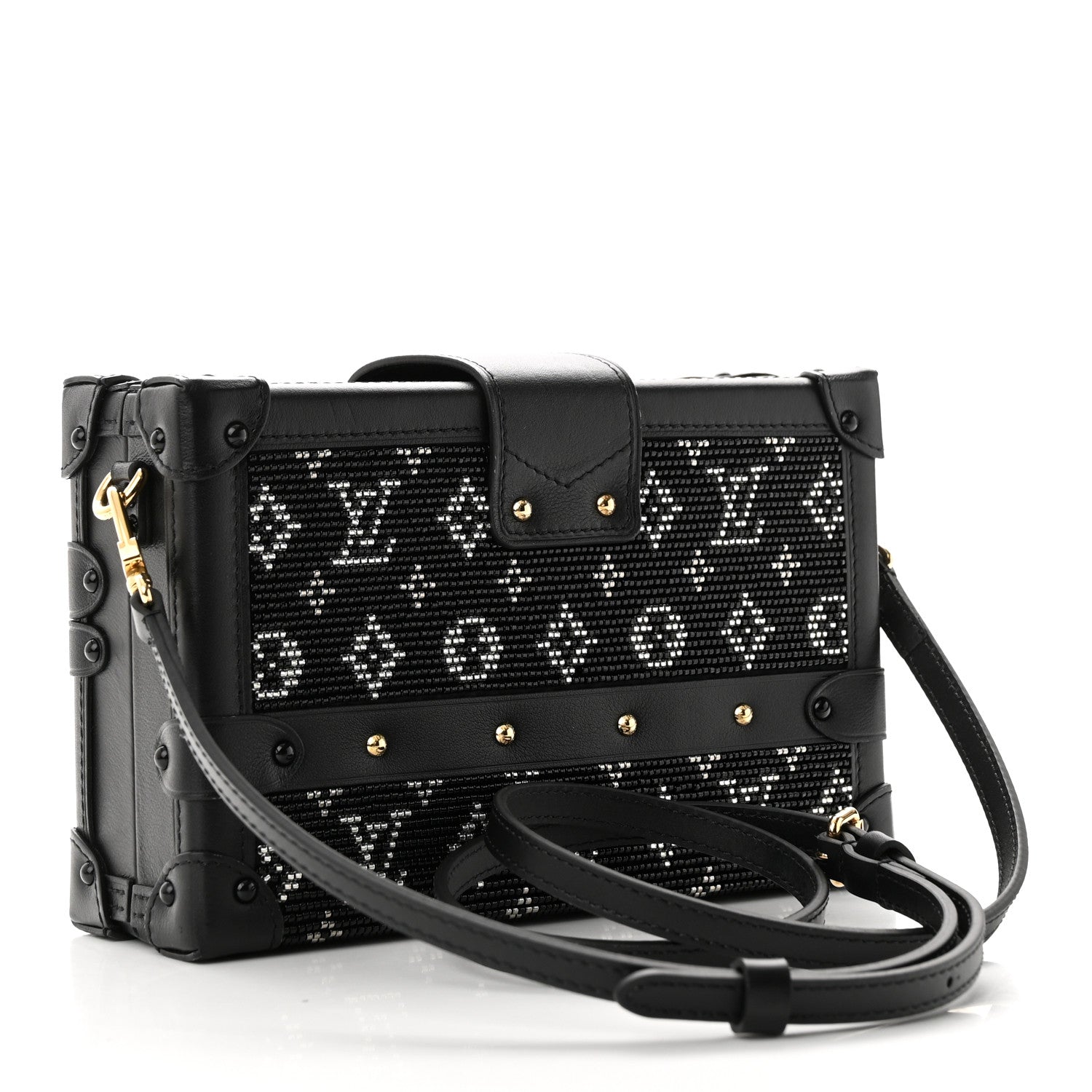 Louis Vuitton Calfskin Beaded Monogram Petite Malle Black 3 of 10