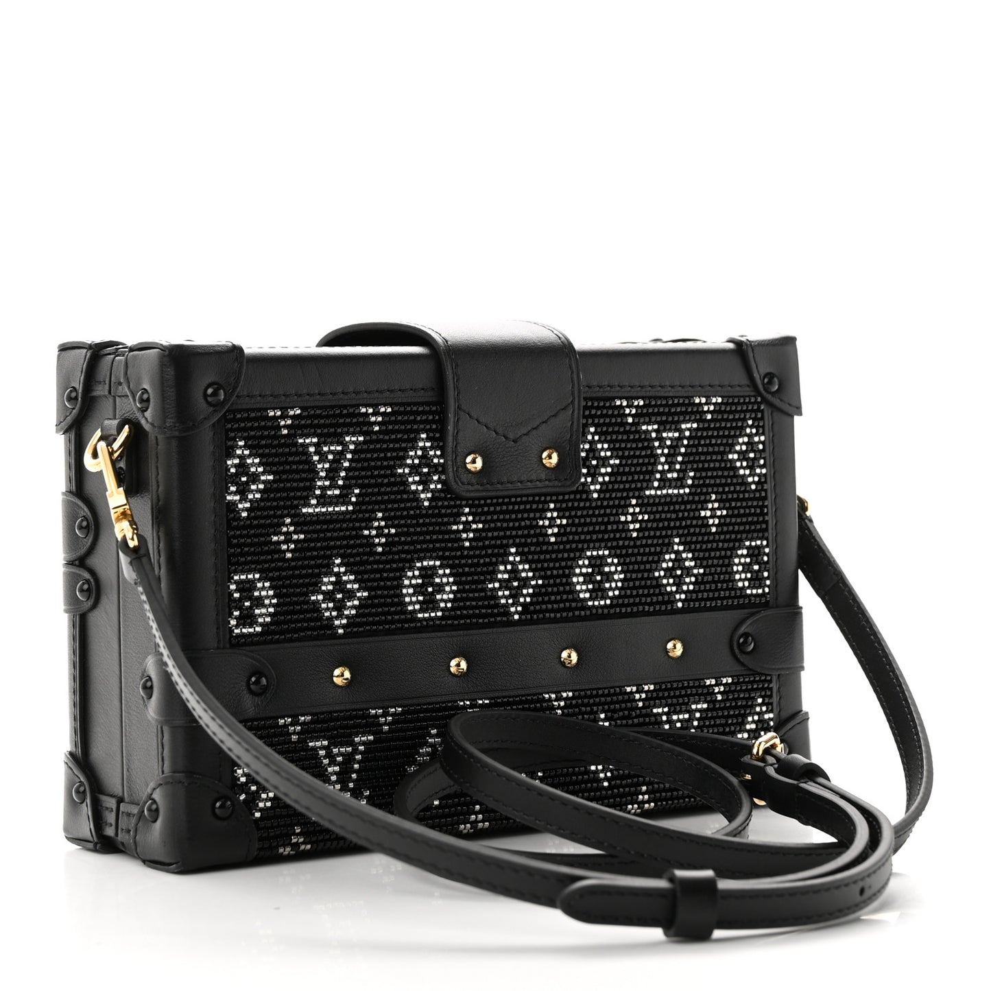 Calfskin Beaded Monogram Petite Malle Black