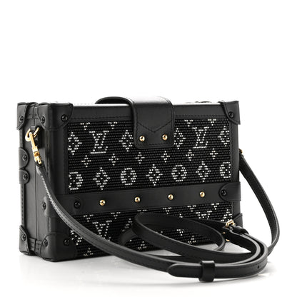 Louis Vuitton Calfskin Beaded Monogram Petite Malle Black 3 of 9