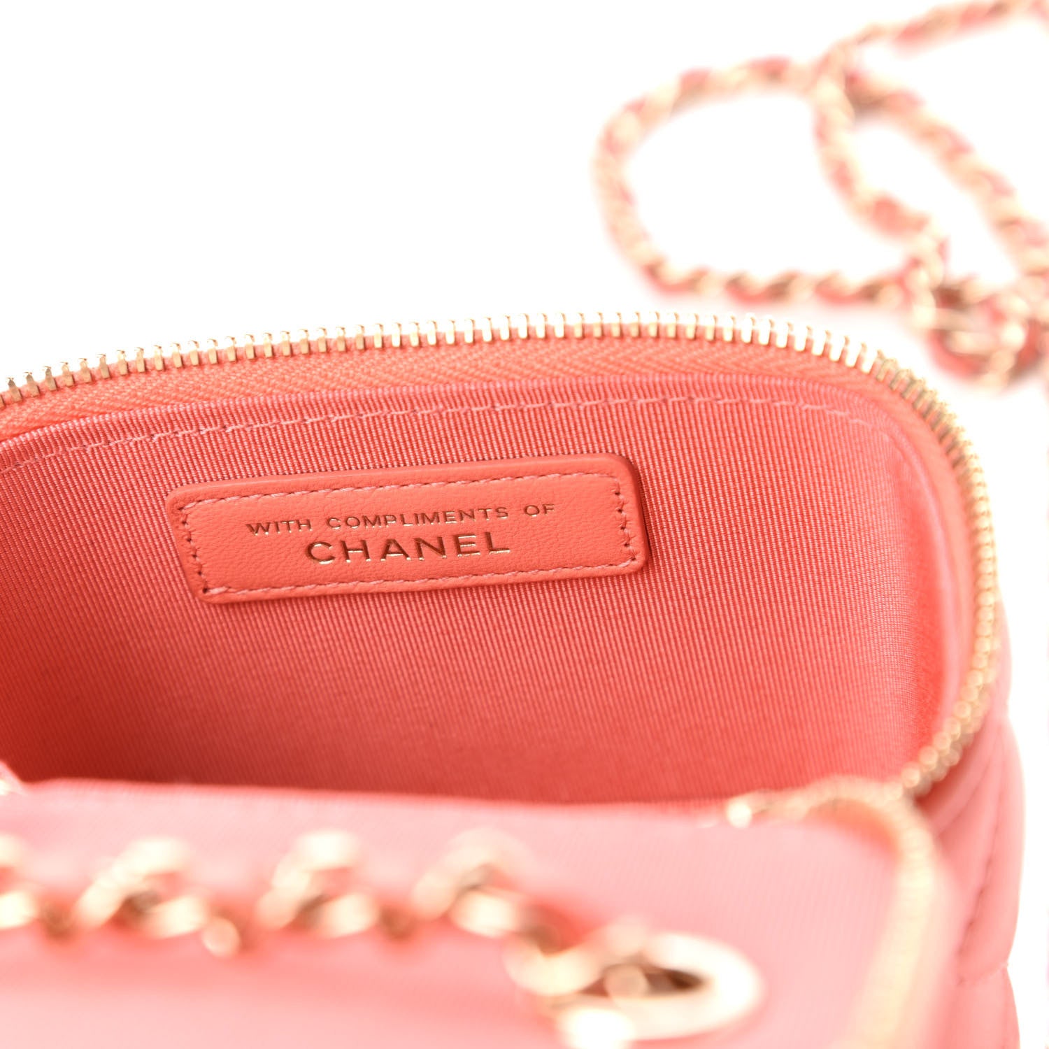 Chanel Lambskin Quilted Mini Vanity Case With Chain Coral 9 of 11