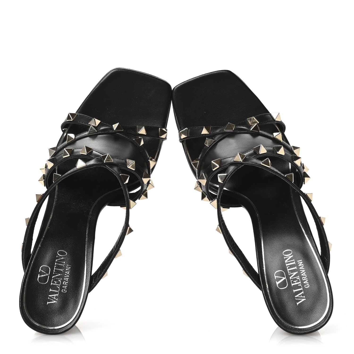 Valentino Garavani Nappa Rockstud Criss Cross Block Heel 100mm Sandals 37 Black 2 of 8