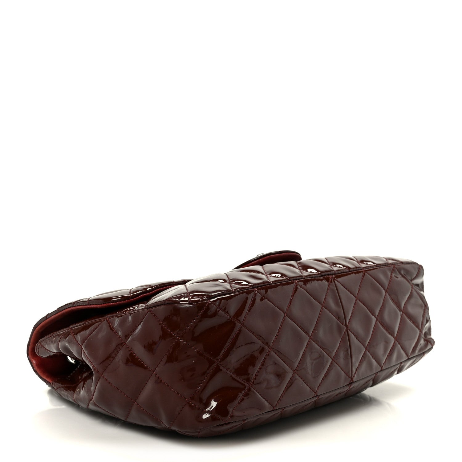Chanel Crinkled Patent Quilted Jumbo Single Flap Burgundy 4 of 11